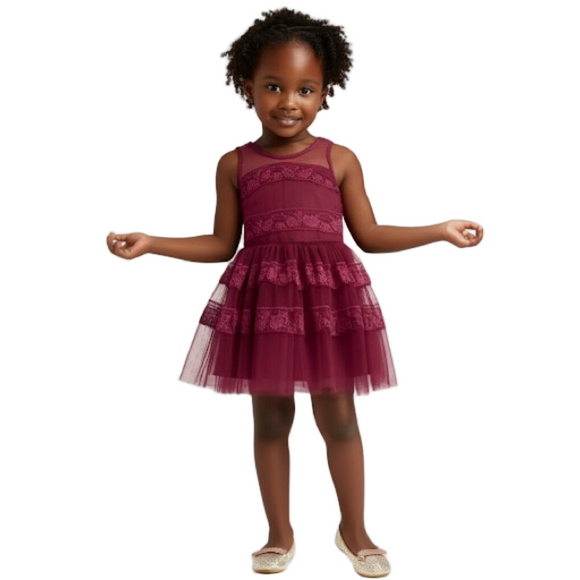 Nanette Lepore Girls Burgundy Lace Dress Size 16 - Picture 2 of 12